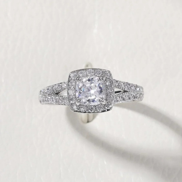 😍NEW LUXURY 14K WHITE GOLD SQUARE GEM DIAMOND ENGAGEMENT RING FOR WOMEN, K774 - Picture 7 of 7